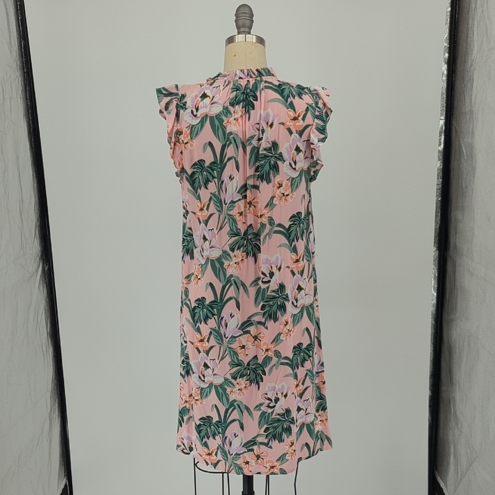 Loft Floral Smock Shift Tunic Dress Pink Green S bohemian cottagecore summer - Picture 2 of 6